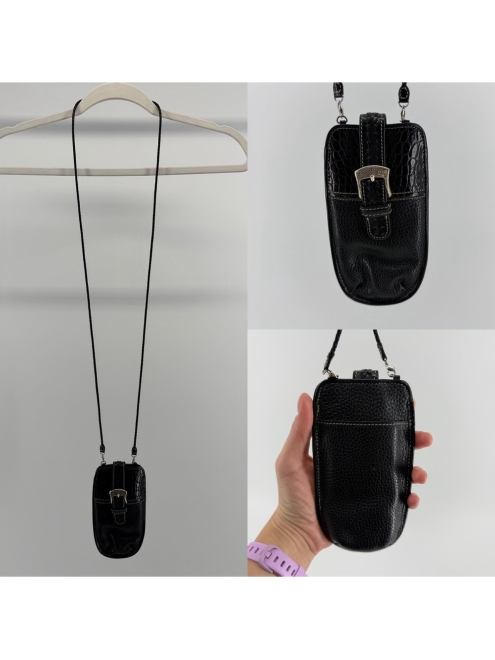 Vintage Brighton Black Croc-Embossed Mini Crossbody Bag/Wallet, Removable Strap